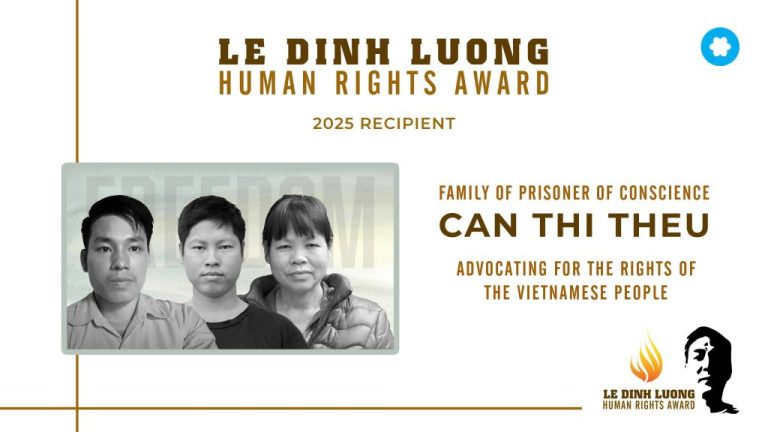 2025 Le Dinh Luong Human Rights Award Presented to The Family of Prisoner of Conscience Can Thi Theu