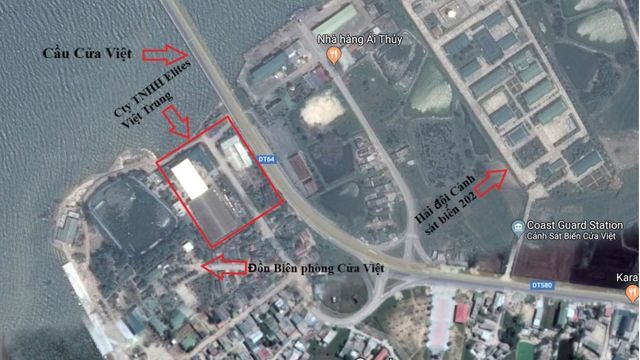Vị trí của doanh nghiệp Trung Quốc tại Cửa Việt trên bản đồ. Ảnh: Lê Anh Hùng