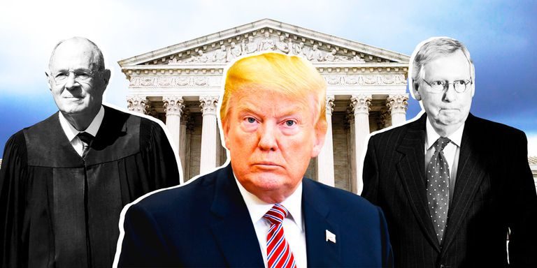 Quyết định nghỉ hưu của Thẩm phán Anthony Kennedy (trái) trao cho Tổng thống Trump (giữa) và thủ lĩnh đảng Cộng Hòa ở Thượng viện Mitch McConnell (phải) cơ hội vàng để bổ nhiệm thẩm phán mới. Ảnh: Cosmospolitan