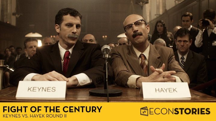 Ảnh bìa video "Fight of the Century": Vòng 2 của cuộc rap chiến giữa Keynes và Hayek. Ảnh: EconStories / YouTube