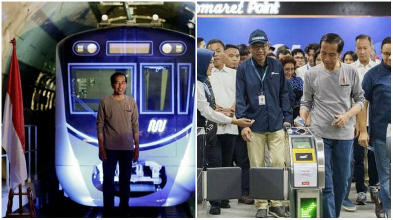 Tổng thống Indonesia Joko Widodo khánh thành tuyến Metro đầu tiên của quốc gia nầy tại Jakarta hôm 24/3/2019. Cùng ngày Thủ tướng CSVN hân hoan khi đội tuyển U23 VN đá bại U23 Indonesia trong giải bóng tròn Á Châu. Ảnh: AP