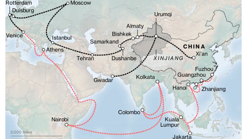 Tham vọng "Một vành đai, một con đường" của Bắc Kinh. Ảnh: Bloomberg