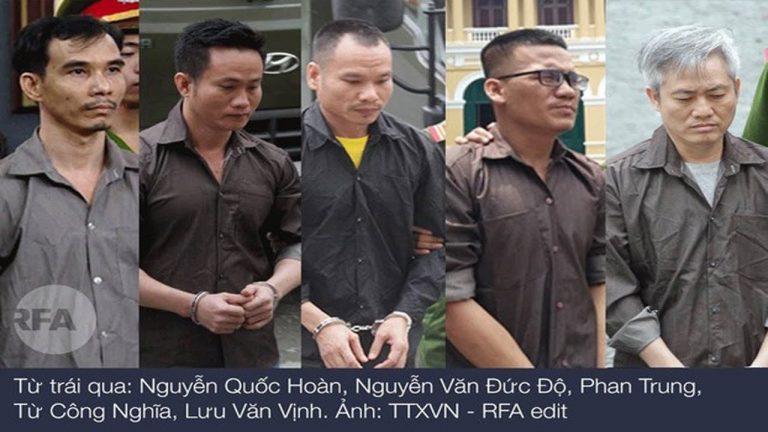 5 thành viên của Liên minh Dân tộc Việt nam Tự quyết không nao núng khi đối diện tòa án CSVN và đồng thanh hô đả đảo khi quan tòa đọc bản án hôm 18/3/2019 tại Sài Gòn.