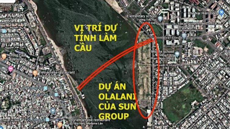 Chính quyền TP Đà Nẵng dự tính làm cầu qua sông Hàn ngay dự án Olalani của Sun Group. Ảnh: FB Nguyễn Anh Tuấn