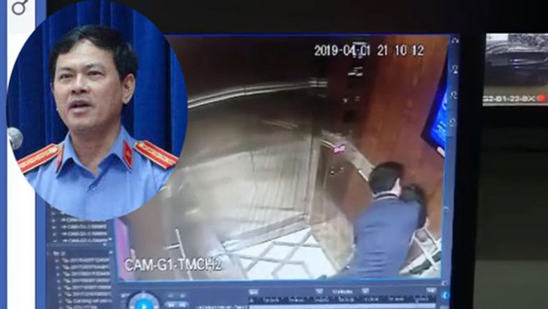 Ông Nguyễn Hữu Linh (góc trên bên trái), và hình chụp đoạn trich từ video trong thang máy. Ảnh: Facabook, RFA edit