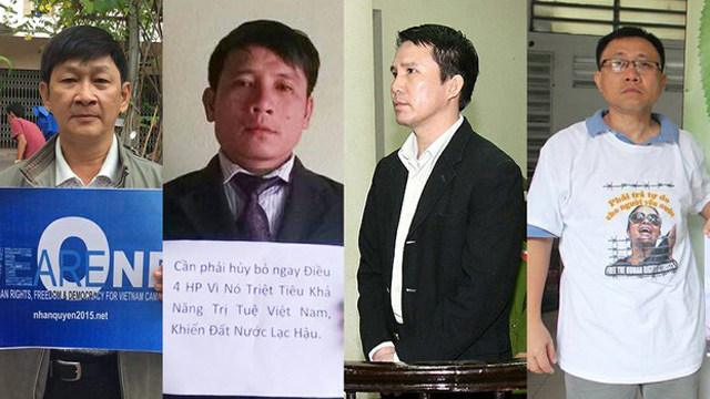 Các tù nhân lương tâm (từ trái sang): Trương Minh Đức, Nguyễn Trung Tôn, Phạm Văn Trội và Nguyễn Bắc Truyển.