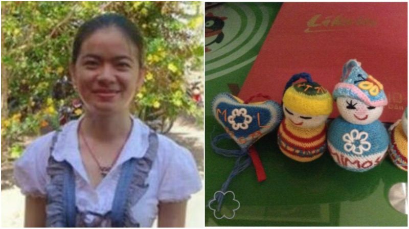Nguyễn Đặng Minh Mẫn và quà lưu niệm cô làm trong tù tặng gia đình khi thăm gặp.