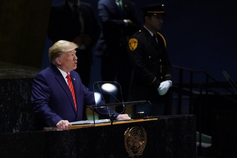 Tổng Thống Hoa Kỳ Donald Trump phát biểu tại phiên họp thứ 74 của Đại Hội Đồng Liên Hợp Quốc tại trụ sở Liên Hợp Quốc ở New York, 24 tháng Chín, 2019. Ảnh: Reuters
