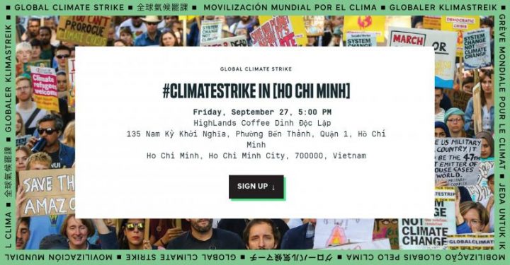Thông báo tuần hành khí hậu vào 27 tháng Chín tại Sài Gòn. Ảnh: Fanpage Climate Strike HCM