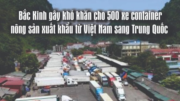 500 xe container chở nông sản xuất khẩu sang Trung Quốc bị ùn ứ tại cửa khẩu Tân Thanh, Lạng Sơn, tháng Mười 2019. Ảnh: FB Việt Tân