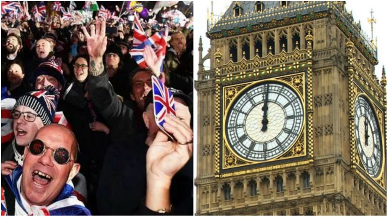 Nước Anh chính thức tách ra khỏi EU đêm 31/1/2020. Dân Anh ủng hộ Brexit tụ tập tại Parliament Square ăn mừng.