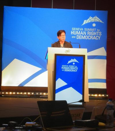 Anh Denis Châu tại Hội Nghị Genava 2020. Ảnh: Việt Tân Âu Châu