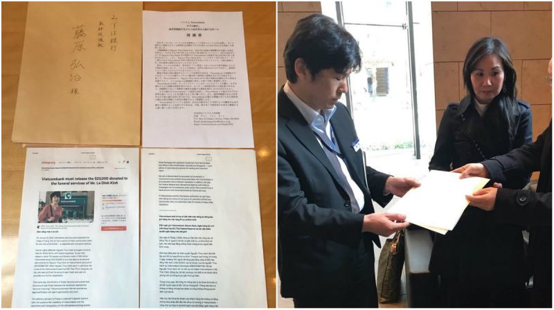 Đại diện đảng Việt Tân và Cộng Đồng Người Việt tại Nhật gặp gỡ, trao kiến nghị cho đại diện Ngân Hàng Mizuho hôm 5/2/2020 tại Tokyo, Nhật Bản. Ảnh: Web Việt Tân edited