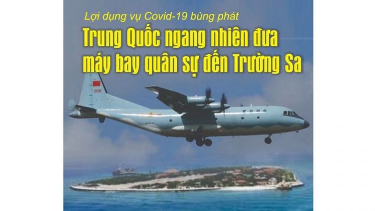 Lợi dụng tình trạng dịch bệnh Covid-19, Trung Cộng gia tăng hoạt độngquân sự ở Biển Đông. Ảnh: FB Việt Tân