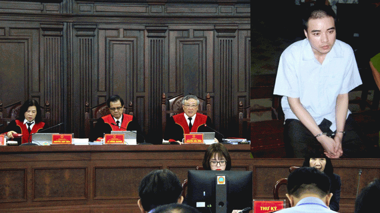 Phiên giám đốc thẩm vụ án Hồ Duy Hải ở Hà Nội (trái) và Hồ Duy Hải (phải). Ảnh: RFA edited