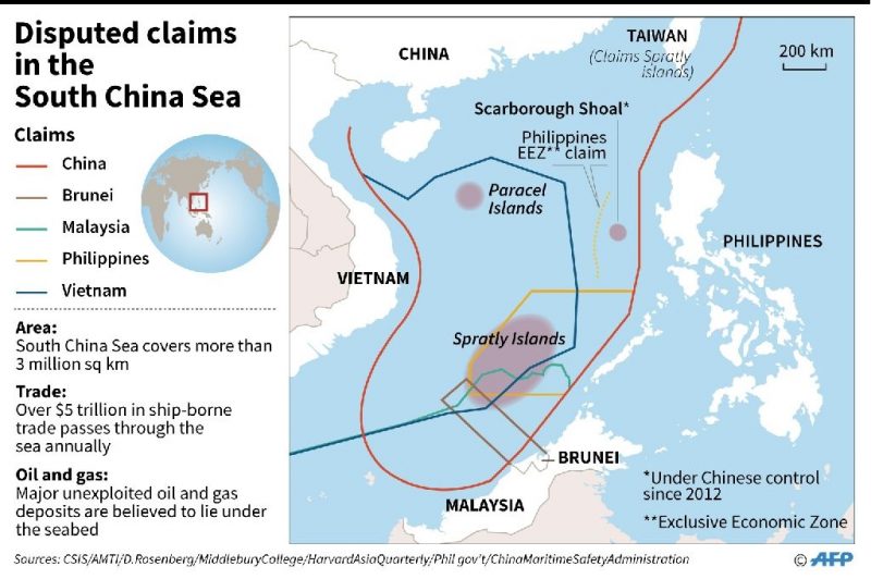 Bản đồ Biển Đông có đường 9 đoạn do Trung Quốc tự vẽ ra. Ảnh: AFP
