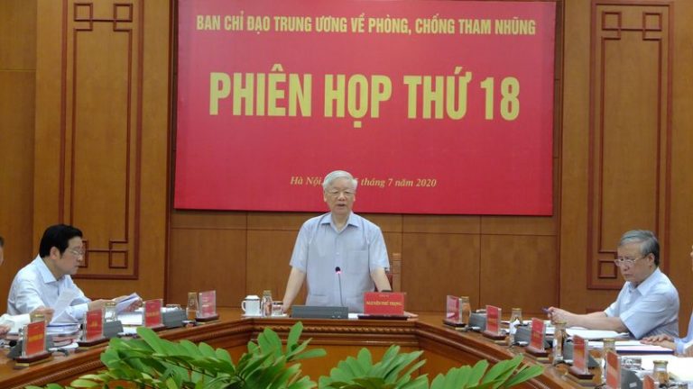 TBT Nguyễn Phú Trọng trong cương vị trưởng ban, phát biểu kết luận cuộc họp lần thứ 18 của Ban Chỉ Đạo Phòng, Chống Tham Nhũng hôm 25/7/2020. Ảnh: Báo Lao Động