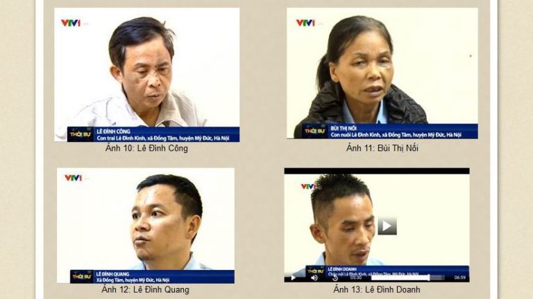 Một số người dân Đồng Tâm, với dấu vết bị thương tích bởi tra tấn trong khi bị công an tạm giữ, trong tổng số 29 người bị cáo buộc các tội danh thật nặng nề trong vụ án Đồng Tâm. Ảnh chụp từ blog xuandienhannom
