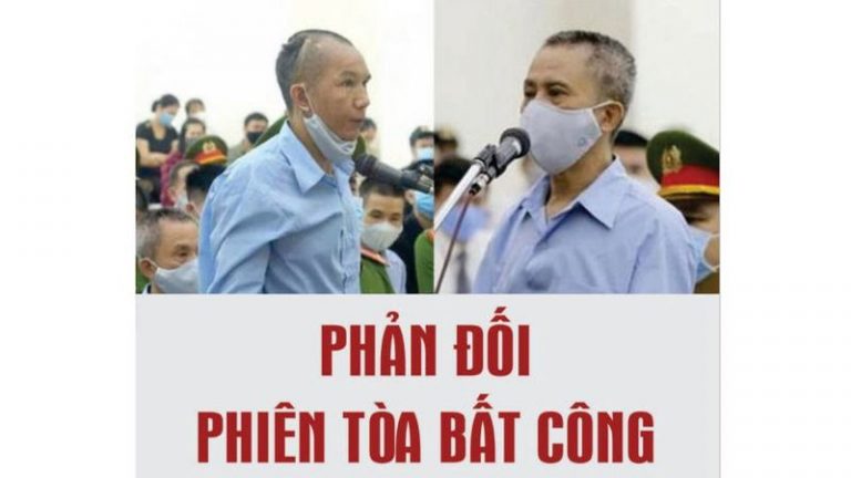 Hai con trai ông Lê Đình Kình: Lê Đình Chức (trái) và Lê Đình Công (phải) bị tuyên án tử hình một cách bất công, phi lý trong phiên tòa "bỏ túi" vụ án Đồng Tâm hôm 14/9/2020.