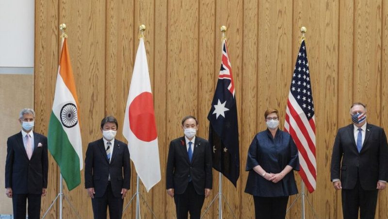 Hội nghị bộ trưởng ngoại giao Tứ Cường (Quad) tại Tokyo hôm 6/10/2020. Ảnh: New Indian Express/ AP