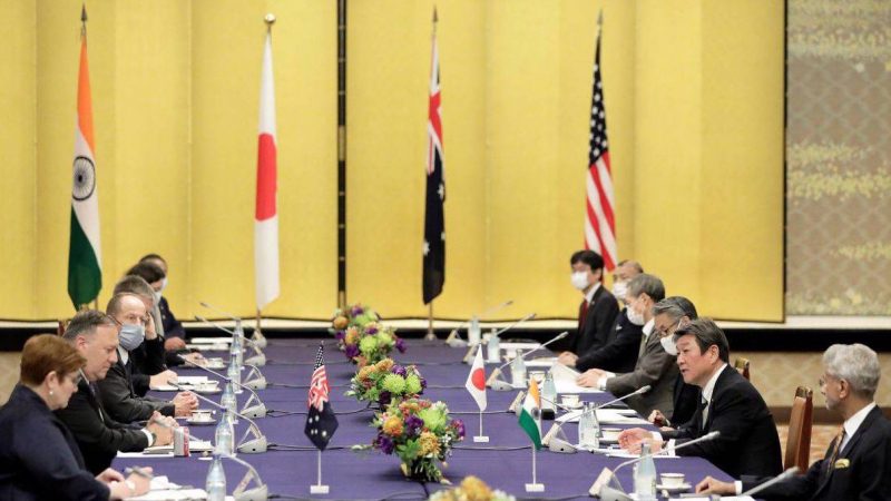 Cuộc họp cấp bộ trưởng ngoại giao của Bộ Tứ (Quad) gồm Ấn Độ, Nhật Bản, Úc và Hoa Kỳ hôm 06/10/2020 tại Tokyo. Ảnh: Kiyoshi Ota/ AFP