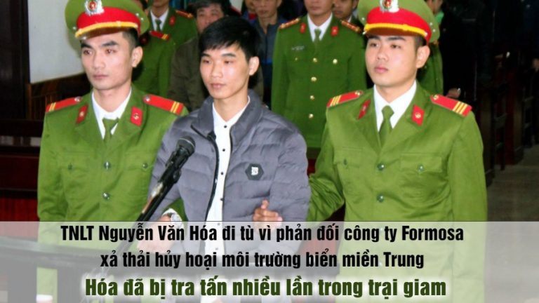 TNLT Nguyễn Văn Hóa bị kết án tù vì đưa tin tức, hình ảnh công ty Formosa Hà Tĩnh xả thải hủy hoại môi trường biển Miền Trung (tháng 4/2016). Ảnh: FB Việt Tân