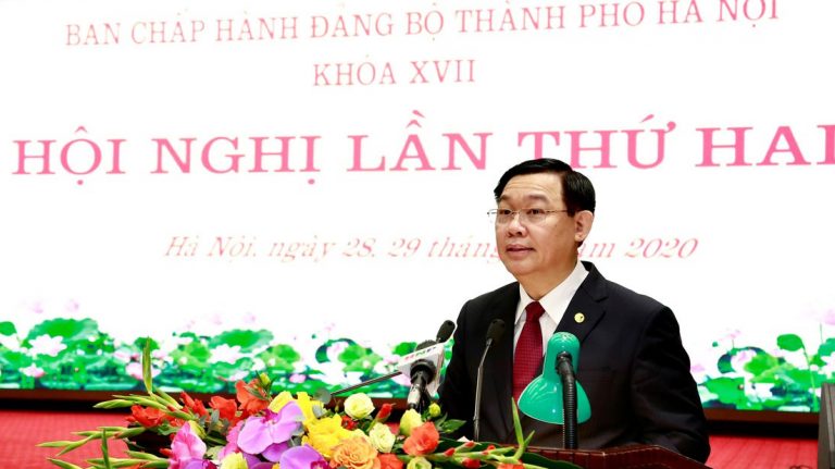 Vương Đình Huệ, Bí Thư Hà Nội tại hội nghị ban chấp hành đảng bộ TP Hà Nội hôm 28/11/2020. Ảnh: Tiền Phong
