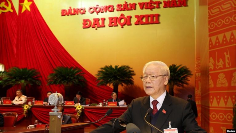 Nguyễn Phú Trọng, Tổng Bí Thư đảng CVNS, tại đại hội 13. Ảnh: Reuters