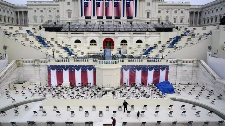 Quang cảnh khu vực diễn ra lễ nhậm chức tổng thống Mỹ của ông Joe Biden, Washington ngày 20/01/2021. Ảnh: AP