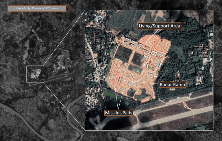 Ảnh vệ tinh cho thấy căn cứ hỏa tiễn đất đối không (SAM) của Trung Quốc đặt ở Ninh Minh, tỉnh Quảng Tây, cách biên giới Việt Nam khoảng 20 km. Ảnh: Đại Ký Sự Biển Đông