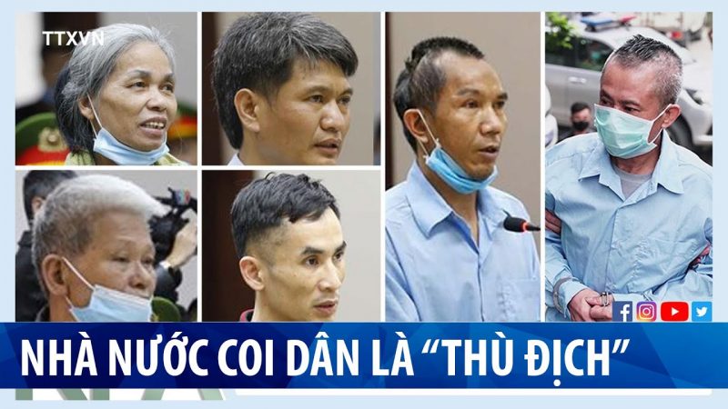 Các nạn nhân bị cáo trong phiên phúc thẩm vụ án Đồng Tâm 8&9/3/2021. Ảnh: Youtube Việt Tân
