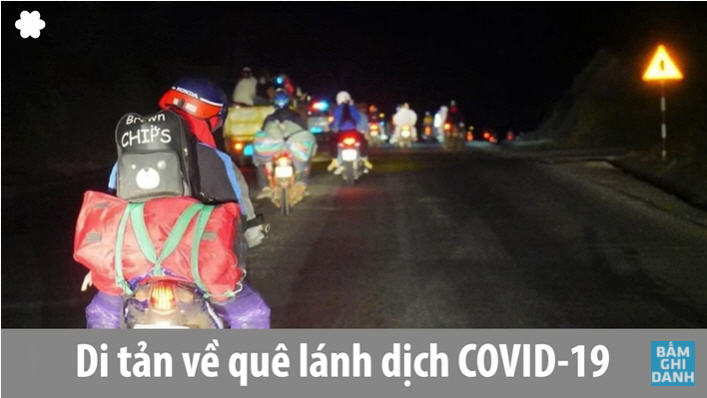 Từng đoàn người di tản về quê lánh dịch Covid-19. Ảnh chụp Youtube Việt Tân