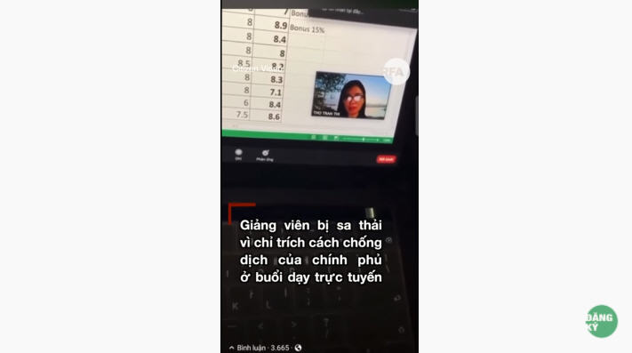Giảng viên Trường Đại Học Duy Tân bị sa thải vì phê bình chính sách chống dịch của nhà nước. Ảnh chụp màn hình Youtube RFA Tiếng Việt