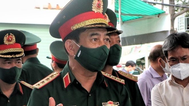 Tướng 4 sao Phan Văn Giang, Bộ Trưởng Quốc Phòng tuyên bố "... không thắng không về" khi huy động quân đội chống dịch Covid-19 tại Sài Gòn. Ảnh chụp Zing News