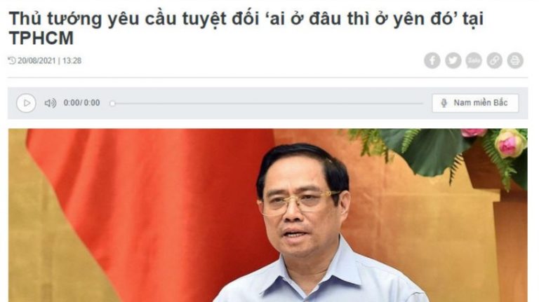 Thủ Tướng Phạm Minh Chính yêu cầu “ai ở đâu thì ở yên đó ” tại TP.HCM. Ảnh chụp báo Tiền Phong