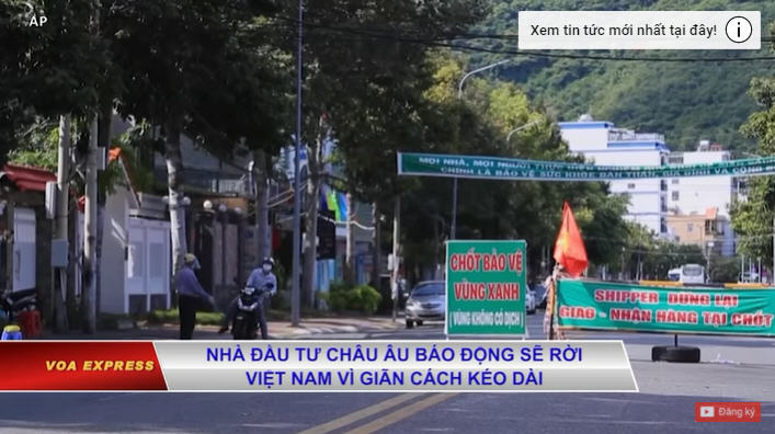 Các nhà đầu tư Châu Âu tại Việt Nam nói sẽ rời Việt Nam nếu giãn cách kéo dài. Ảnh chụp Youtube VOA