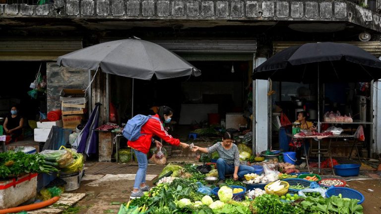 Cảnh mua bán trong một ngôi chợ truyền thống ở Hà Nội hôm 31/3/2021. Ảnh: AFP