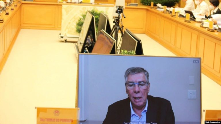 Chủ Tịch EuroCham Vietnam Alain Cany phát biểu trong cuộc gặp trực tuyến với Thủ Tướng Phạm Minh Chính, ngày 9/9/2021. Ảnh: Eurochamvn.org