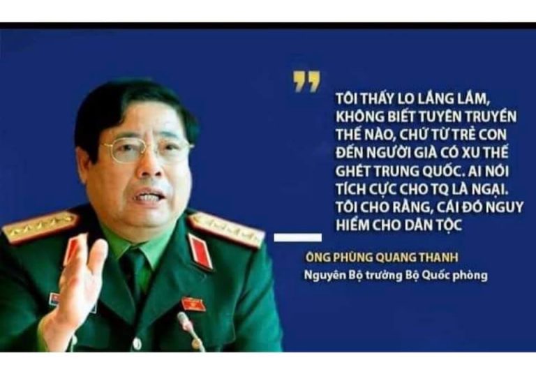 Bộ Trưởng Bộ Quốc Phòng, Đại Tướng Phùng Quang Thanh với câu nói để đời. Ảnh: FB Việt Tân
