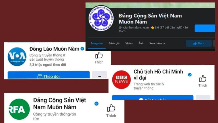 Hàng loạt các trang Facebook của các kênh truyền thông thường lên tiếng về các vấn đề Việt Nam như RFA, VOA, BBC... đã bị tấn công dưới hình thức đổi tên trang fanpage, sáng ngày 30/10/2021. Ảnh: FB Việt Tân