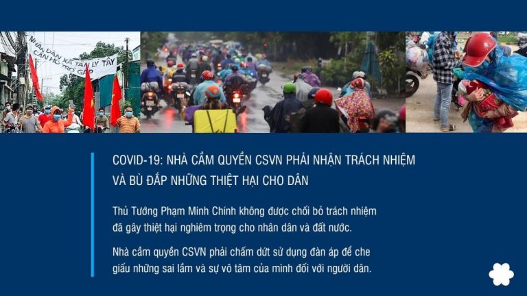 COVID-19: Nhà cầm quyền CSVN phải nhận trách nhiệm và bù đắp những thiệt hại cho dân