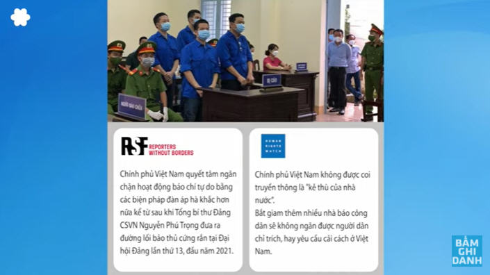 Dư luận quốc tế lên án vụ đàn áp, bỏ tù nhóm Báo Sạch. Ảnh: Youtube Việt Tân
