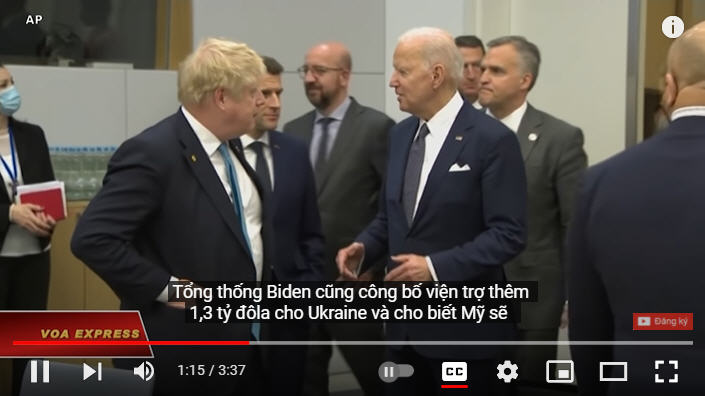 Tổng Thống Joe Biden gặp gỡ các nhà lãnh đạo NATO, Châu Âu và khối G-7 để công bố thêm các biện pháp nhằm ngăn chặn cuộc chiến Nga xâm lược Ukraine, 24/3/2022. Ảnh chụp Youtube VOA