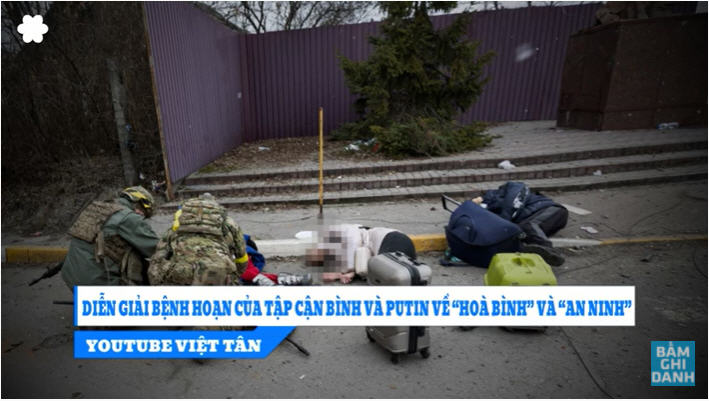 Hình ảnh những ngôi mộ tập thể, những xác chết của thường dân vô tội nằm rải rác trên đường phố ở Ukraine đã không khiến ông Tập Cận Bình quan tâm nhắc đến tại Diễn Đàn Châu Á Bác Ngao 2022 tổ chức tại Hải Nam, Trung Quốc. Ảnh: Youtube Việt Tân