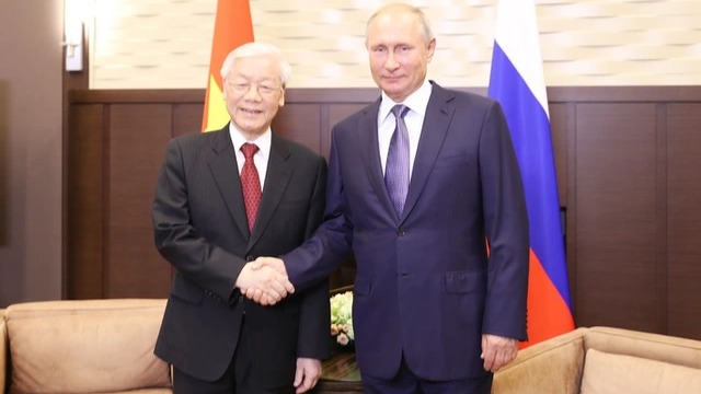 Tổng Thống Nga Vladimir Putin tiếp Tổng Bí Thư đảng CSVN Nguyễn Phú Trọng tại thành phố Sochi (Nga) khi ông nầy viếng thăm Nga hôm 6/9/2018. Ảnh: Dân Trí