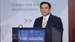 Thủ Tướng CSVN Phạm Minh Chính phát biểu tại CSIS, Washington DC hôm 11/5/2022. Ảnh chụp màn hình phát biểu trên YouTube của CSIS