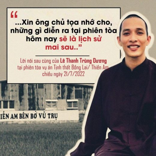 Lời nói sau cùng của Lê Thanh Trùng Dương trong phiên tòa vụ án Tịnh Thất Bồng Lai chiều ngày 21/7/2022. Ảnh: Blog Tuan V. Nguyen