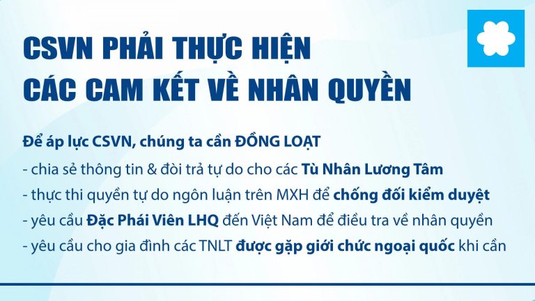 Bản Lên Tiếng: CSVN phải thực hiện các cam kết về nhân quyền