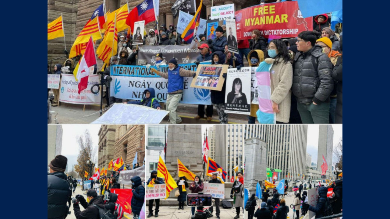 Cơ sở Việt Tân và Cộng đồng người Việt khu vực đại đô thị Toronto, Canada hôm 10/12/2022 đã phối hợp cùng nhiều cộng đồng sắc dân khác biểu tình trước tòa thị chính cũ ở Toronto để hưởng ứng Ngày Quốc Tế Nhân Quyền.