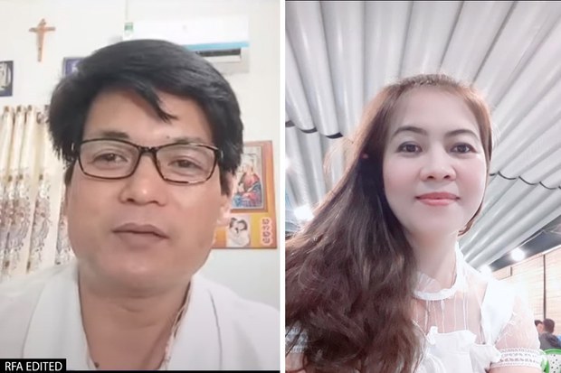 Hai vợ chồng ông Nguyễn Thái Hưng và bà Vũ Thị Kim Hoàng bị bắt khi đang livestream. Ảnh: RFA edited